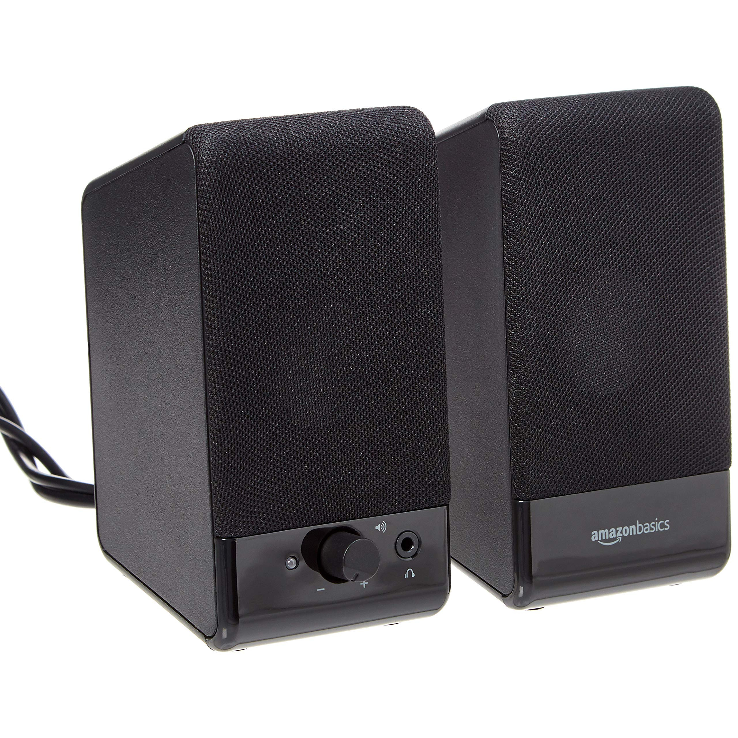 Amazon Basics Altavoces para ordenador de sobremesa o portátil con cable USB, Negro, 13.4 cm